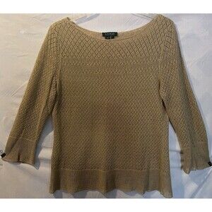 LAUREN RALPH LAUREN Golden Tan Linen Knit Sweater Women's XL
